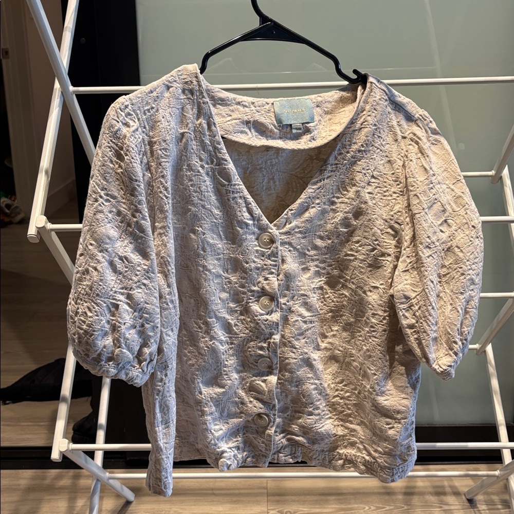 Textured Beige Button-Up Blouse
